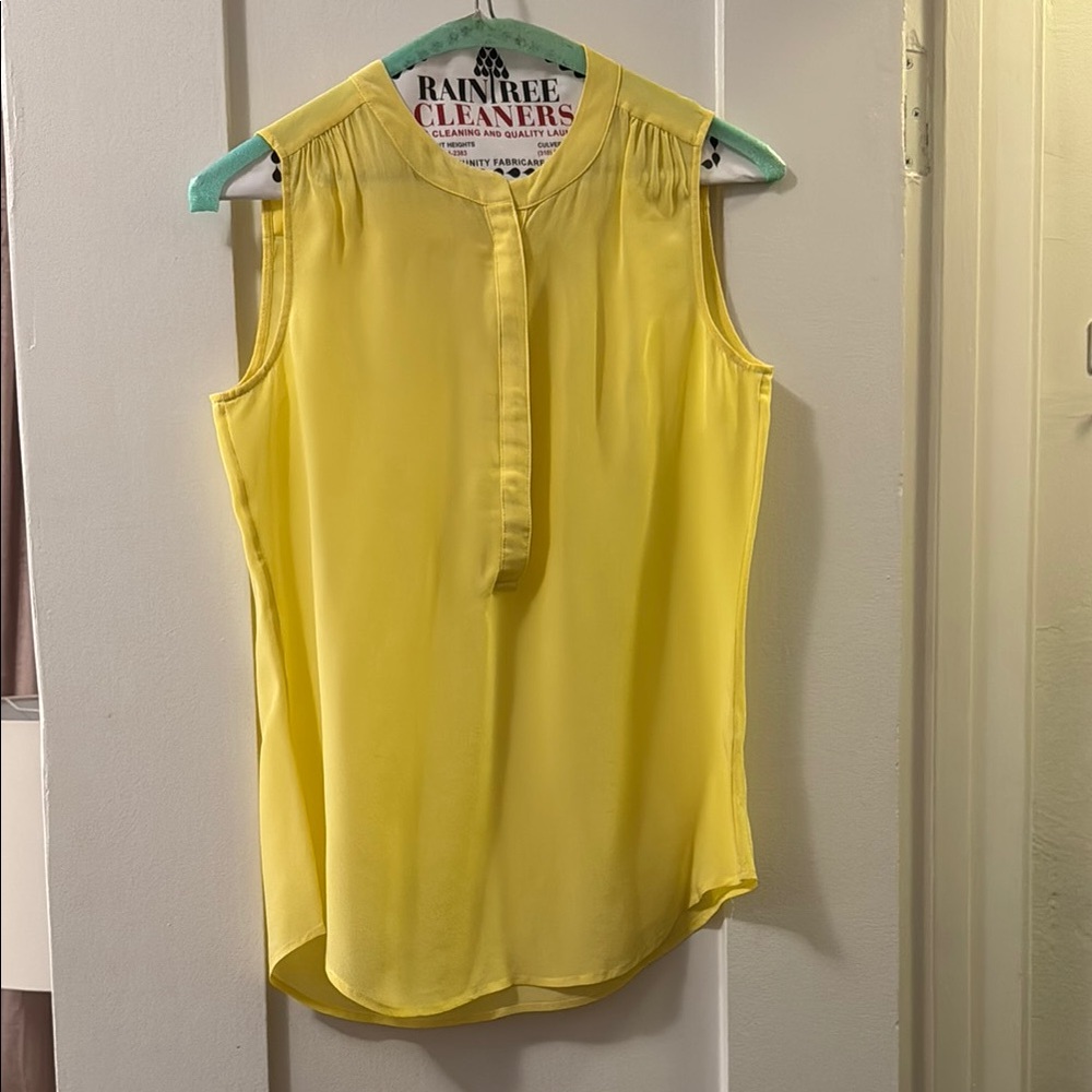 Banana Republic Yellow Sleeveless Blouse with Mandarin Collar
